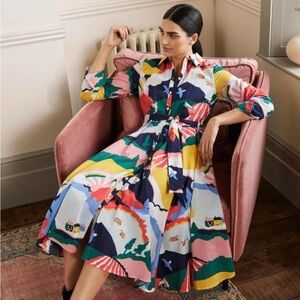 Boden French Meadow Scene Kitty Midi Shirt Dress NWT